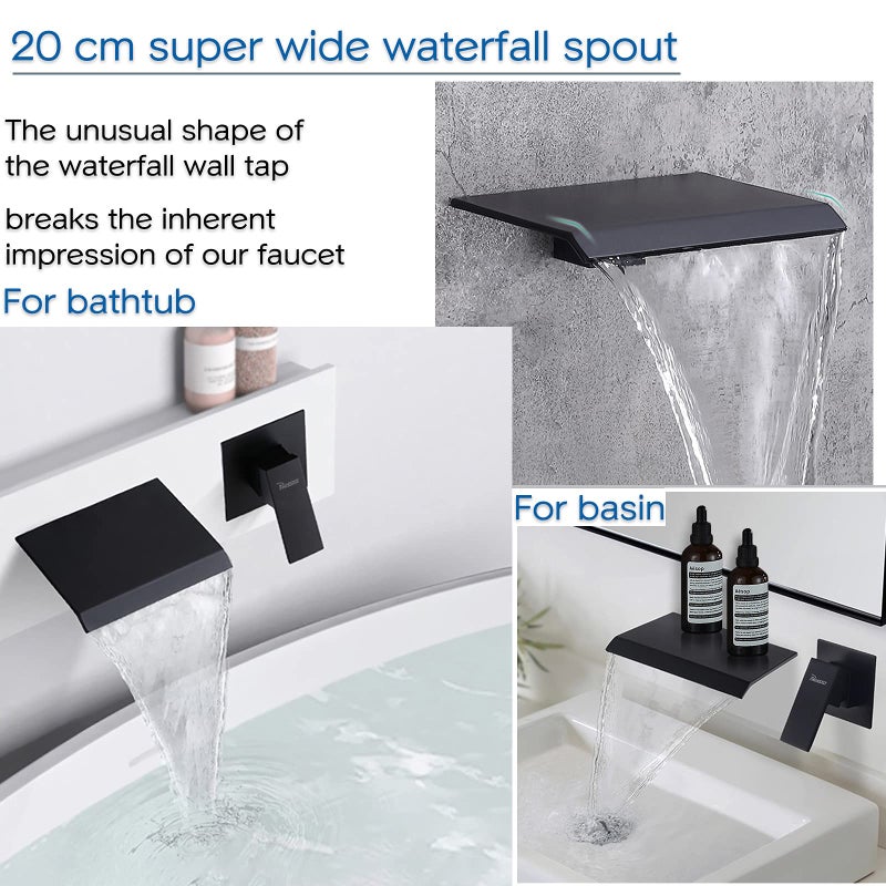 PHASAT Wall Mounted Waterfall Tub Faucet,Brass Waterfall Bathtub Faucet Tub Spout for Bathroom,High Flow Wall Mount Tub Filler Matte Black PTBB02E - Image 3